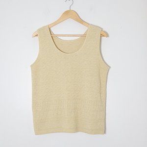 💕 Vintage Pattern Knit Sleeveless Sweater 90s Top Cream Casual Retro Style Tank